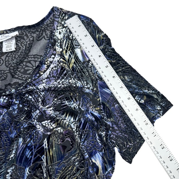 VTG Velvet Burnout Peacock Feather Print Stretch Top XL - Picture 12 of 13